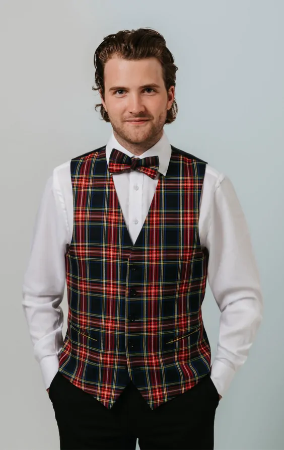 Gilet a carreaux en tartan bleu marine Dobell