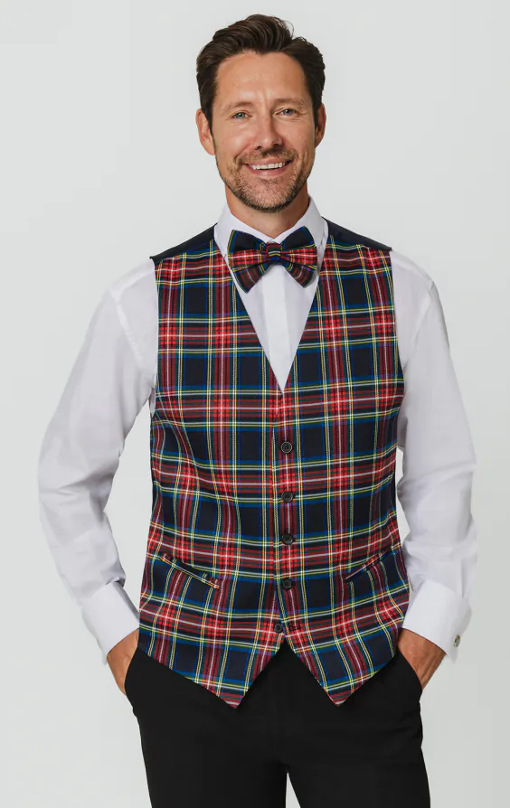 Gilet à carreaux en tartan bleu marine Gilet à carreaux en tartan bleu marine