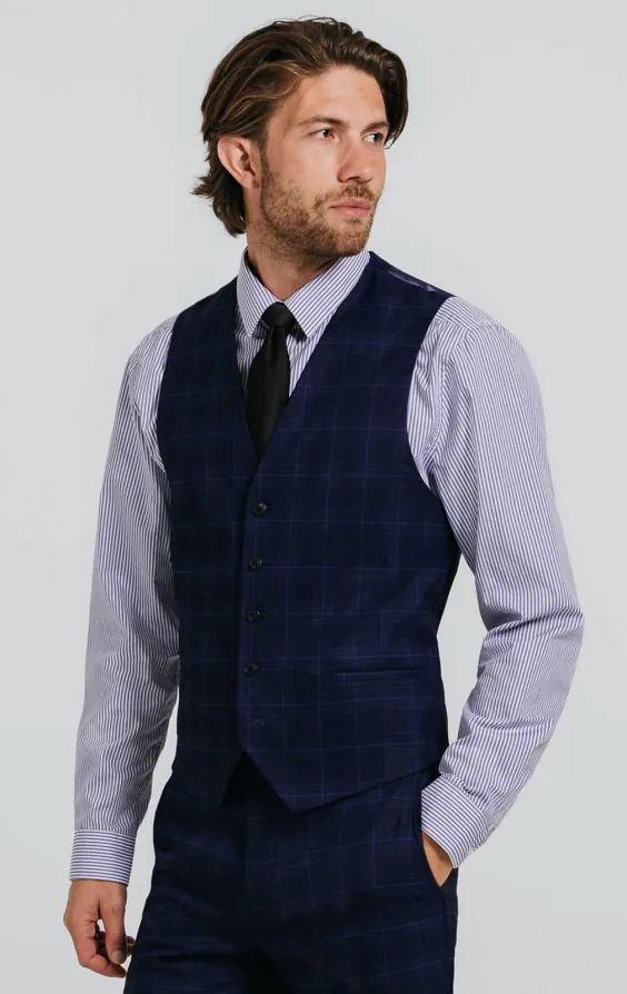 Veste de costume marine à carreaux bleus - photo 6