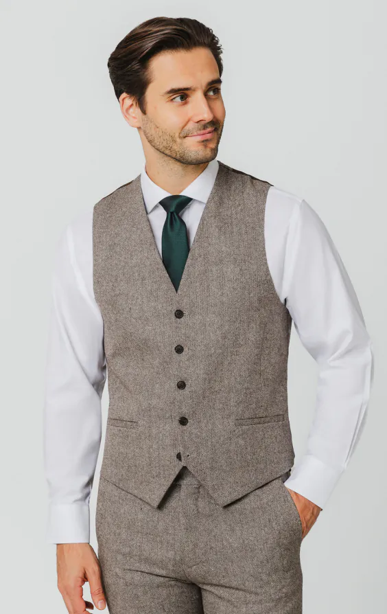 Veste de costume tweed marron à chevrons - photo 7
