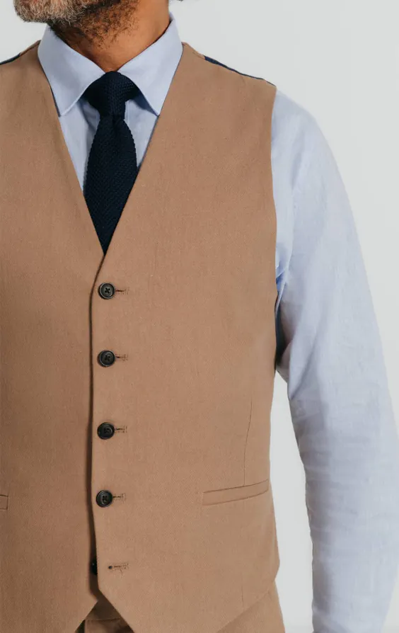 Gilet en sergé de lin marron - photo 1