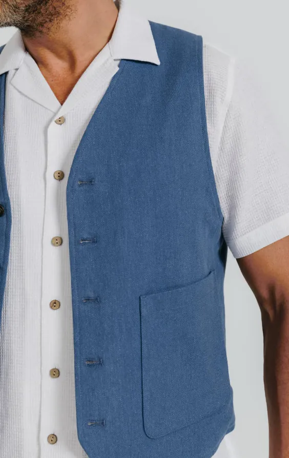Gilet à chevrons en lin bleu - photo 2
