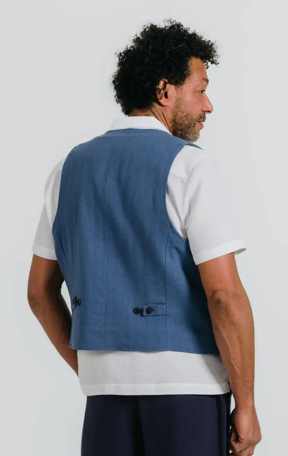 Gilet à chevrons en lin bleu - photo 3