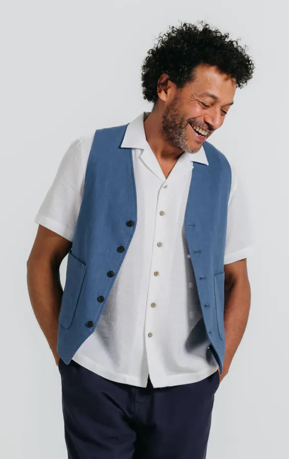 Gilet à chevrons en lin bleu
