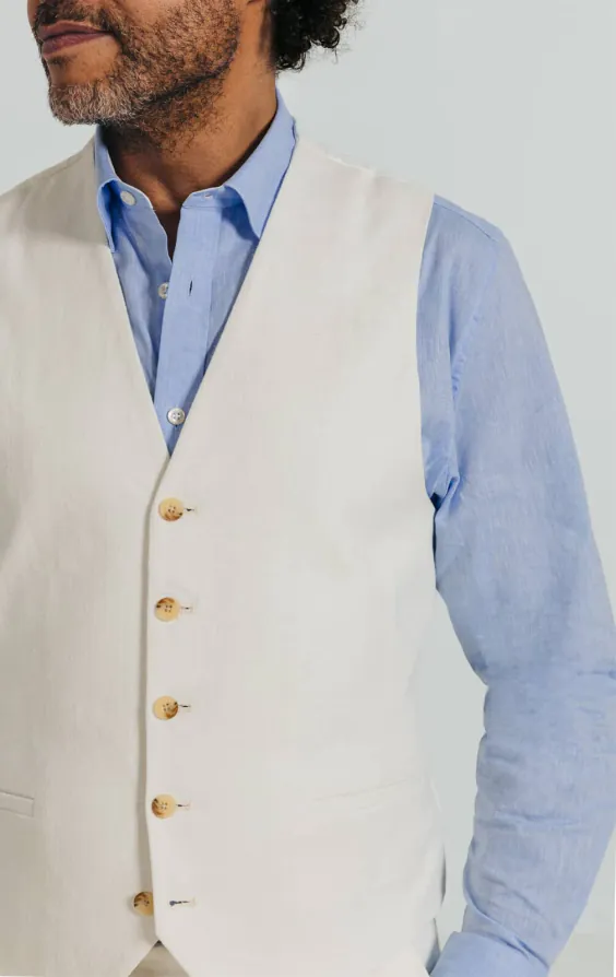 Gilet en sergé de lin blanc cassé - photo 1