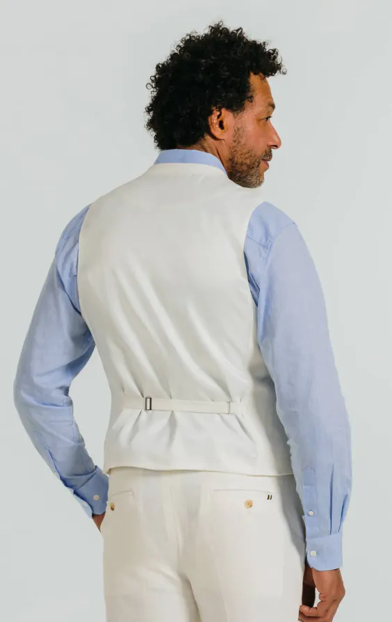Gilet en sergé de lin blanc cassé - photo 2