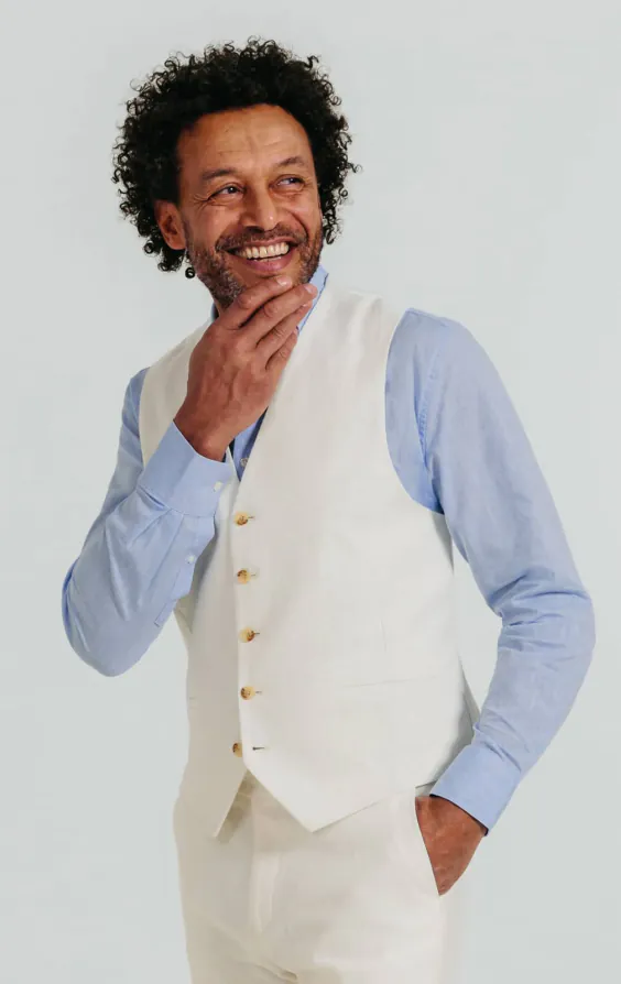 Gilet en sergé de lin blanc cassé