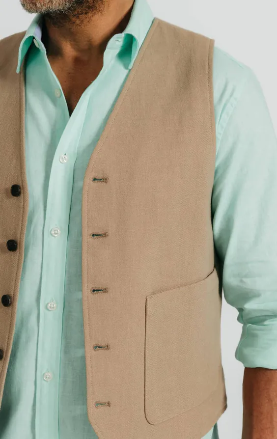 Gilet en sergé de lin beige - photo 2
