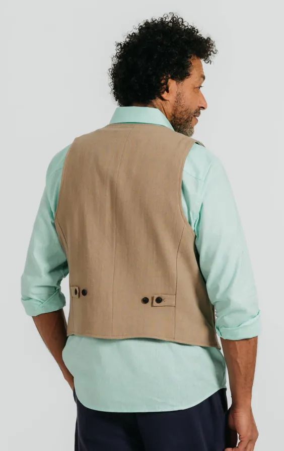 Gilet en sergé de lin beige - photo 3