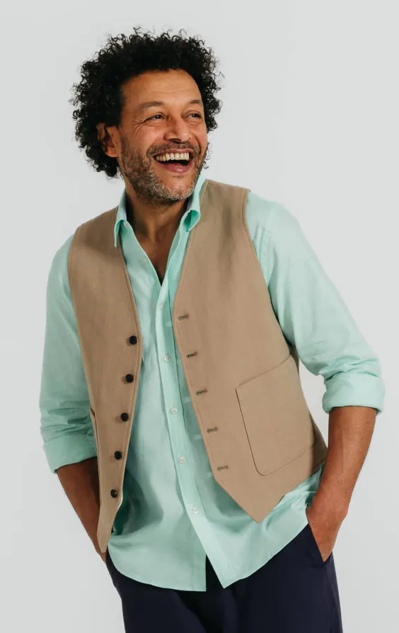 Gilet en sergé de lin beige