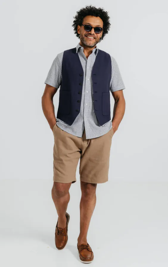Gilet en sergé de lin bleu marine - photo 1