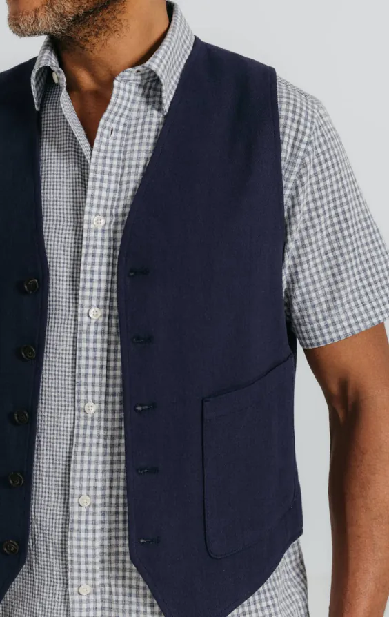 Gilet en sergé de lin bleu marine - photo 2