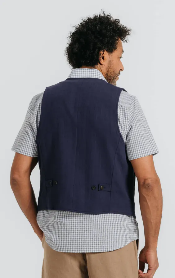 Gilet en sergé de lin bleu marine - photo 3