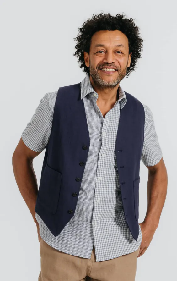 Gilet en sergé de lin bleu marine