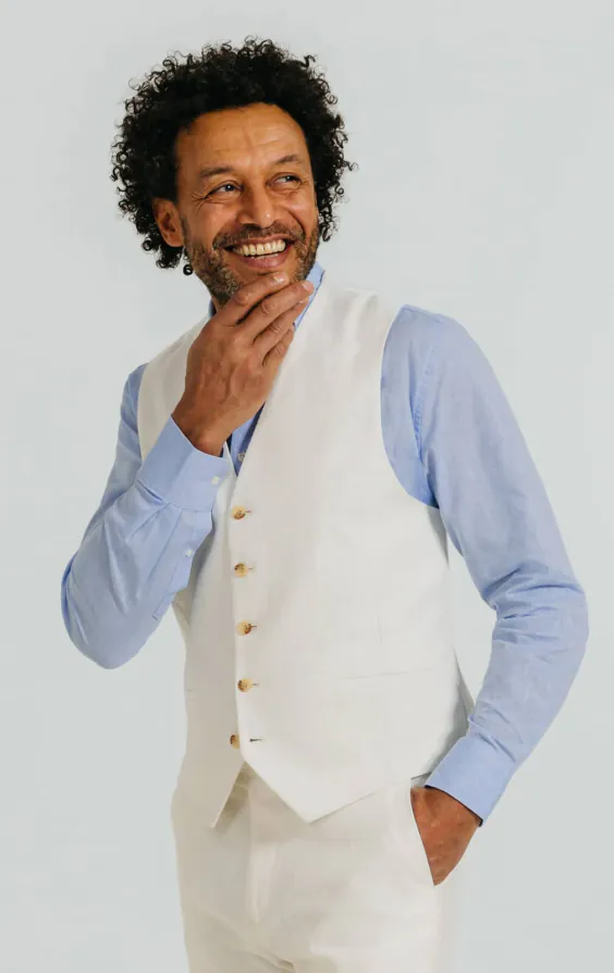 Veste de costume en sergé de lin blanc cassé - photo 6