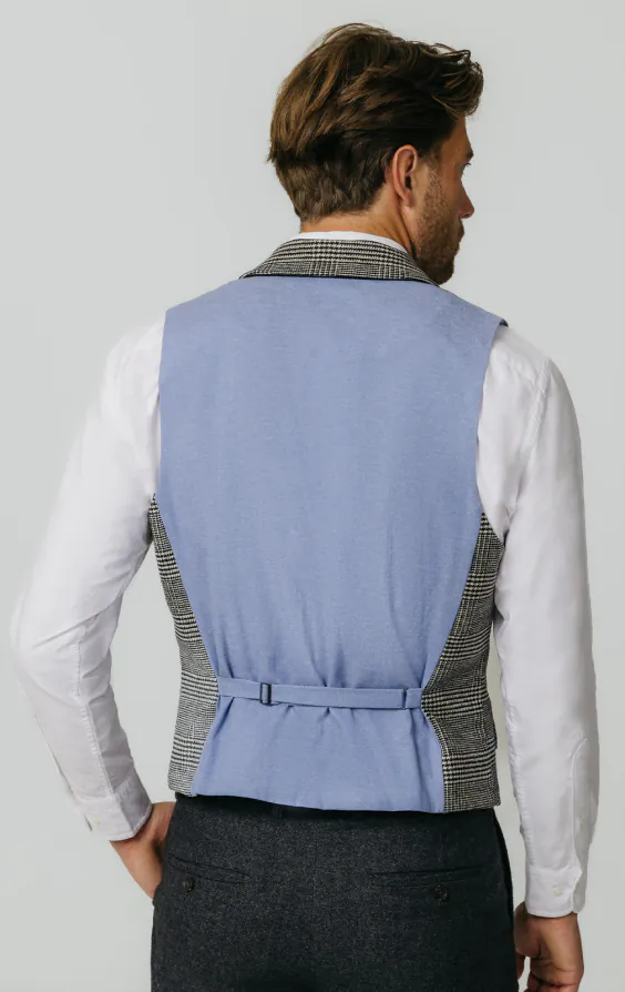Gilet de costume formel pour homme - Col haut - Coupe ajustée - Tweed - Motif chevrons - Laine - Rouge - 44
