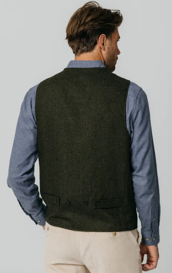 Gilet en tweed vert à chevrons avec poches plaquées - photo 3 Gilet en tweed vert à chevrons avec poches plaquées - photo 3