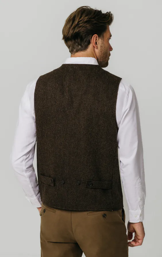 Gilet en tweed barleycorn marron avec poches plaquées - photo 3 Gilet en tweed barleycorn marron avec poches plaquées - photo 3