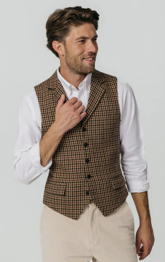 Gilet en tweed pied-de-poule marron
