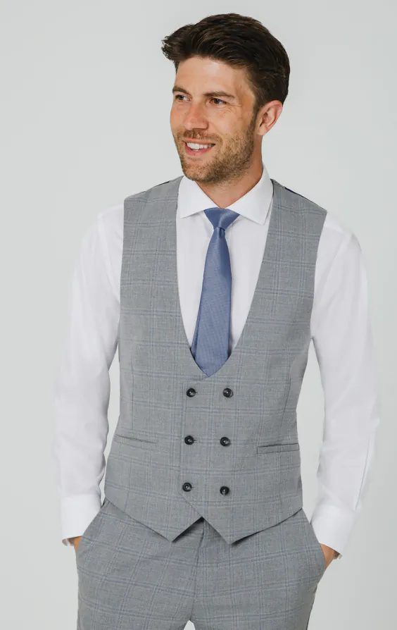 Gilet à carreaux gris clair et bleu Gilet à carreaux gris clair et bleu