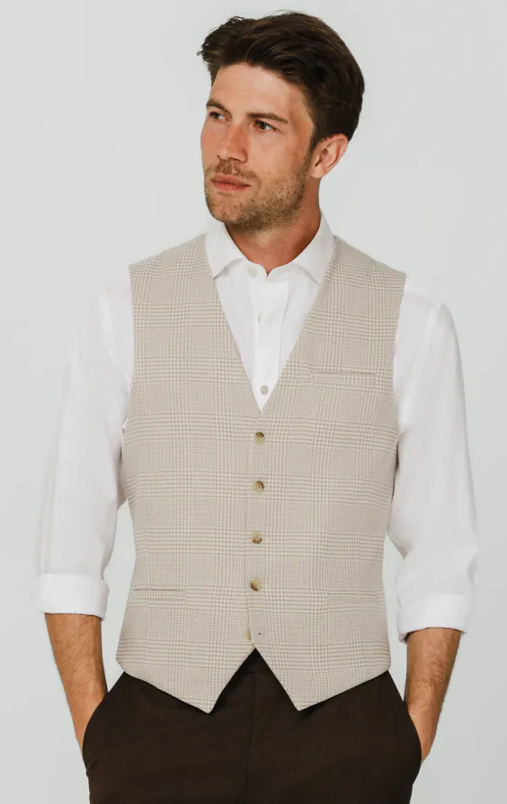 Gilet à carreaux Prince of Wales beige Gilet à carreaux Prince of Wales beige