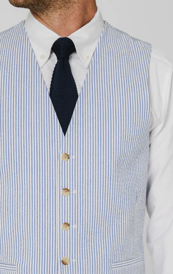 Gilet bleu et blanc en seersucker - photo 1