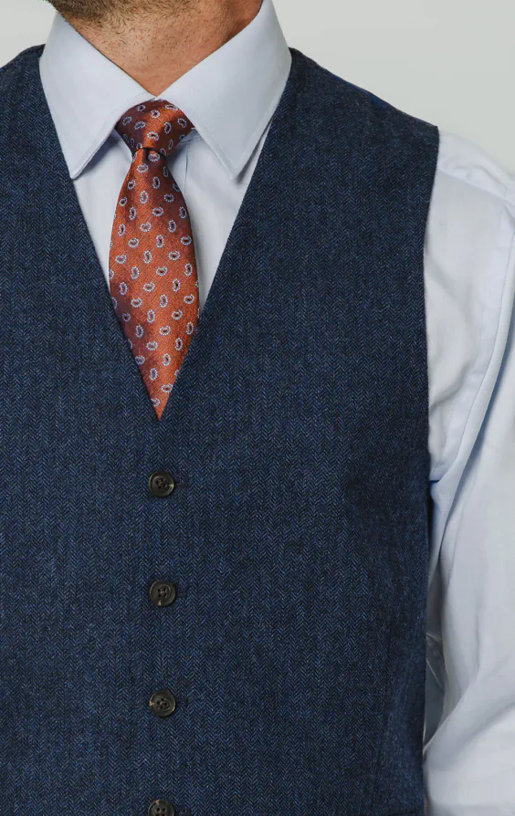 Gilet tweed bleu à chevrons - photo 1 Gilet tweed bleu à chevrons - photo 1