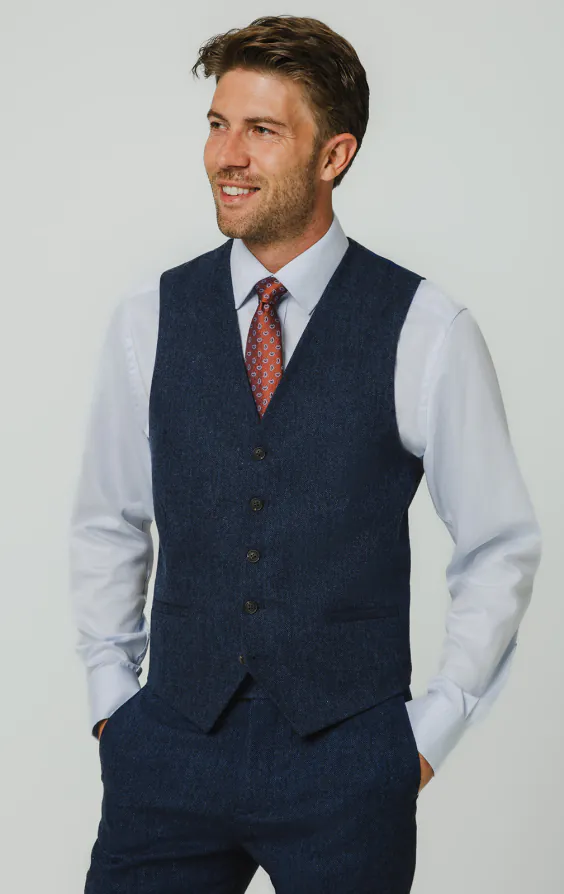 Gilet tweed bleu à chevrons Gilet tweed bleu à chevrons