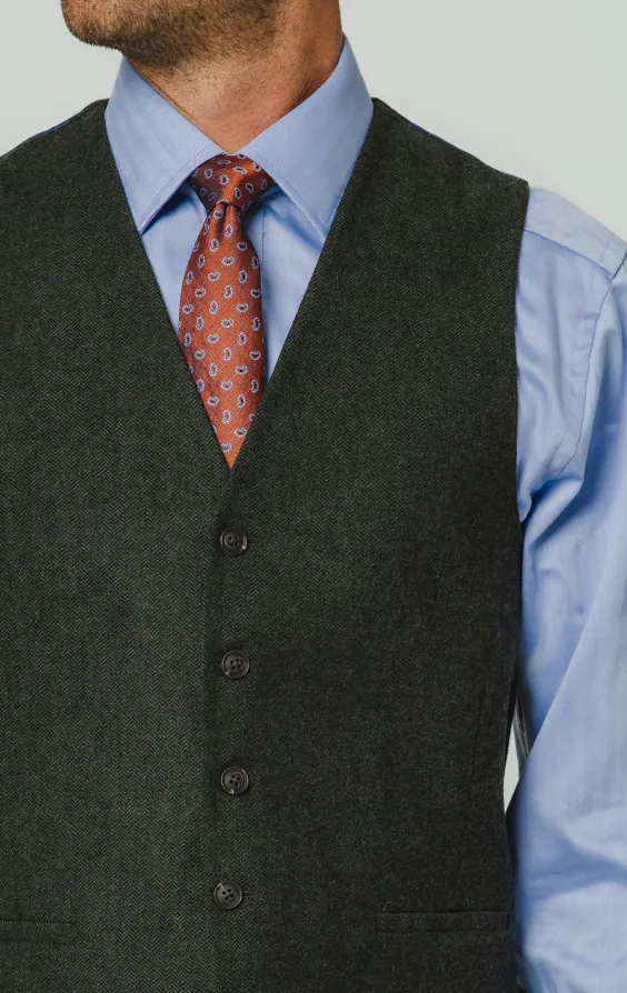 Gilet tweed vert foncé à chevrons - photo 1