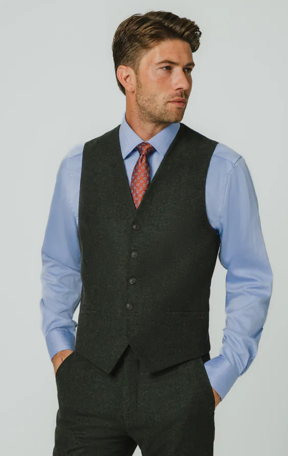 Gilet tweed vert foncé à chevrons