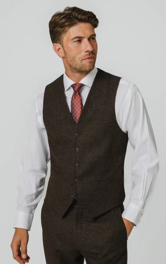 Gilet en tweed Donegal brun foncé