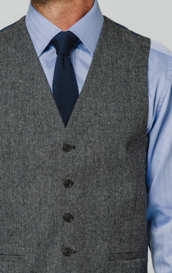Gilet tweed gris à chevrons - photo 1 Gilet tweed gris à chevrons - photo 1