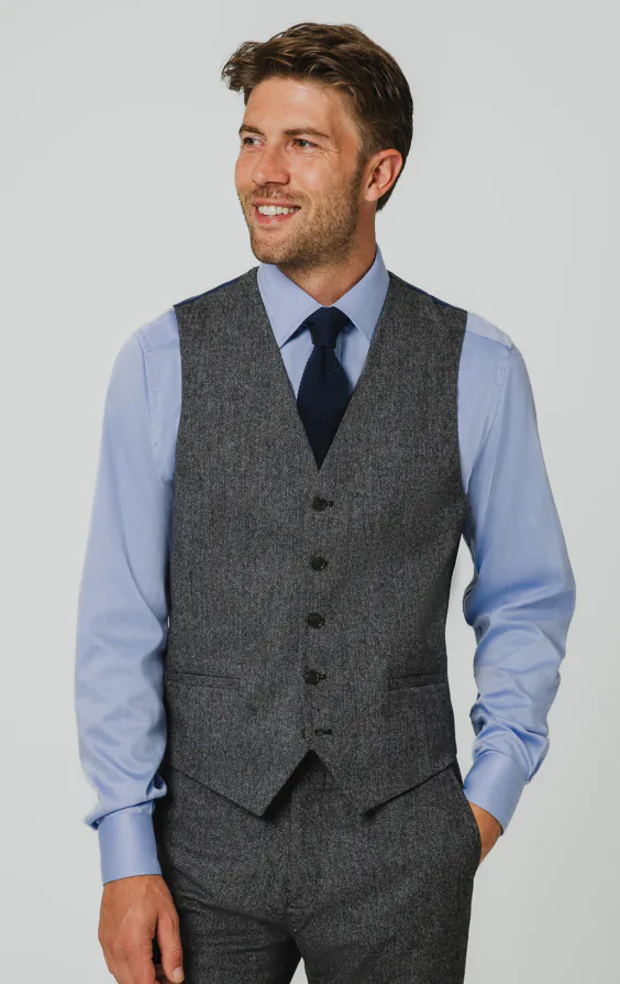 Gilet tweed gris à chevrons Gilet tweed gris à chevrons