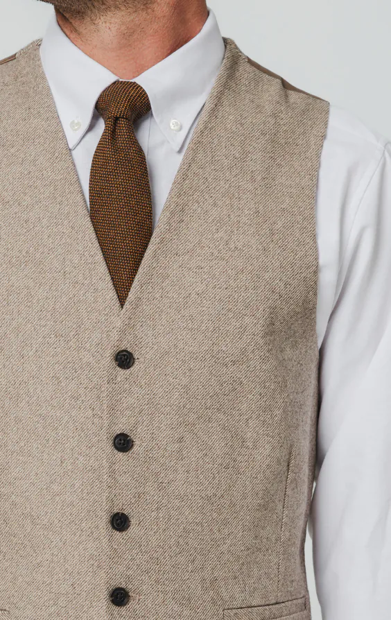 Gilet en sergé tweed marron chameau - photo 1