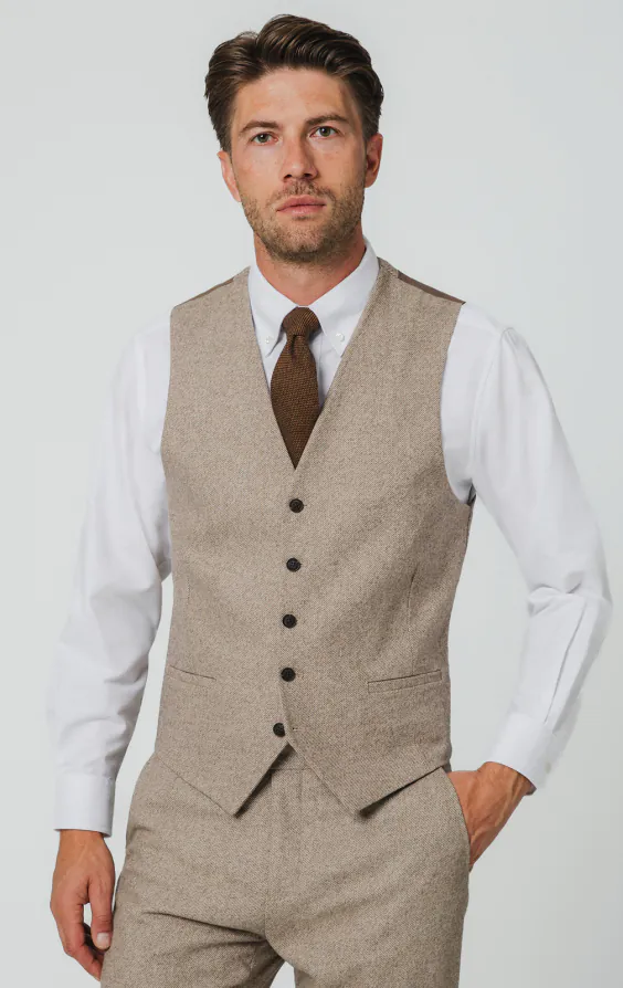 Gilet en sergé tweed marron chameau