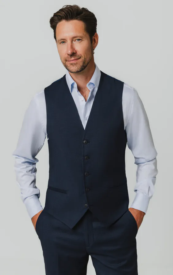 Gilet en œil-de-perdrix bleu marine Gilet en œil-de-perdrix bleu marine