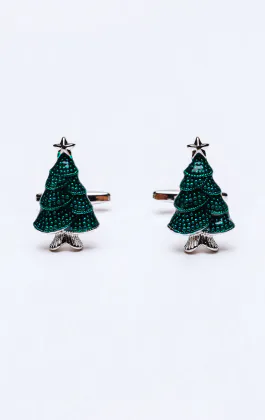 Boutons De Manchette Sapin De Noël - Design Festif Vert Pour Homme - Idéal Pour Smoking Ou Tenue De Fête