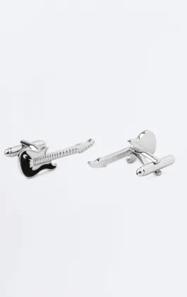 Boutons de manchette guitare noir et blanc