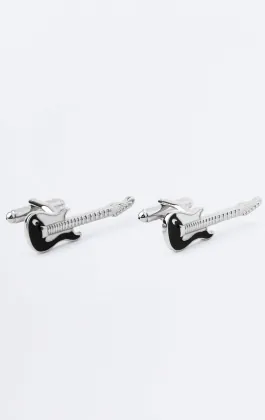 Boutons de manchette guitare noir et blanc