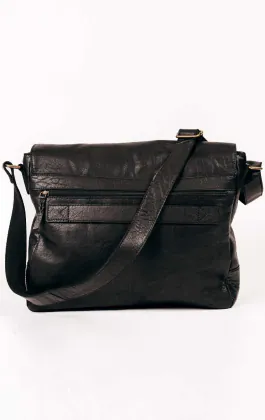 Grand sac messager en cuir noir