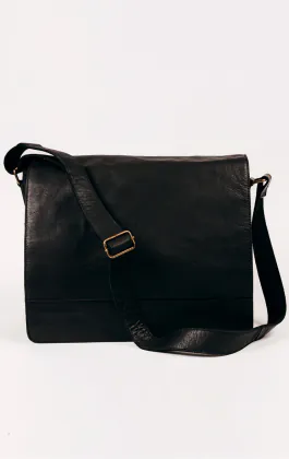 Grand sac messager en cuir noir