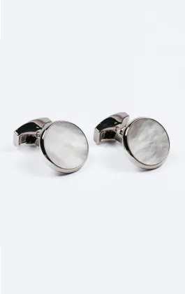 Boutons de manchette en forme de cercle en nacre de couleur argentée