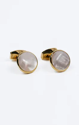 Boutons de manchette en forme de cercle en nacre de couleur or