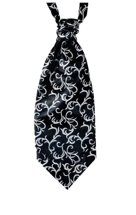Foulard-Cravate Motif Jacquard Swirl Edwardien Noir/Argent
