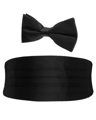 Ensemble Ceinture de Smoking & Nœud Papillon Pré-Noué Noir