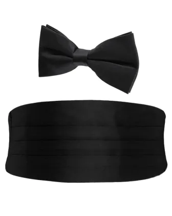 Ensemble de ceinture de smoking et nœud papillon pré-noué en poly noir pour garçon