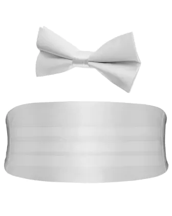 Ensemble de ceinture de smoking et nœud papillon pré-noué en poly blanche pour garçon