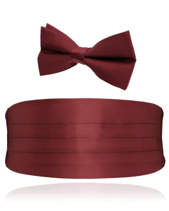Ensemble de ceinture de smoking et nœud papillon pré-noué en poly bordeaux pour garçon