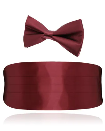 Ensemble Ceinture de Smoking et Nœud Papillon Pré-Noué en Soie Bordeaux