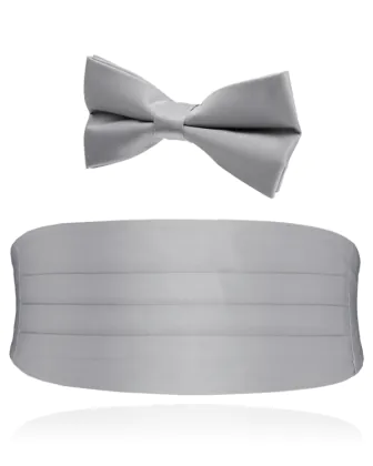 Ensemble de ceinture de smoking et nœud papillon pré-noué en poly argent pour garçon